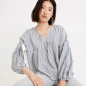 Madewell Striped Monterey Top | Long Sleeve Blouse | Lightweight | Small